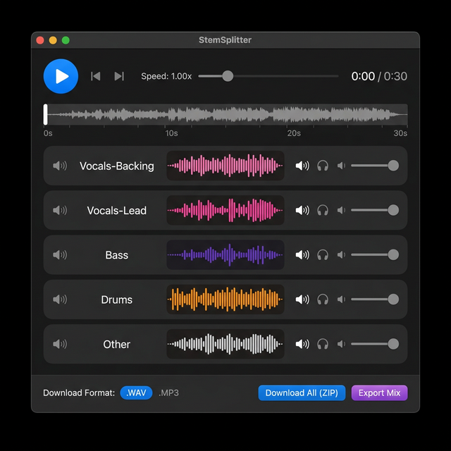 Listen and export stems